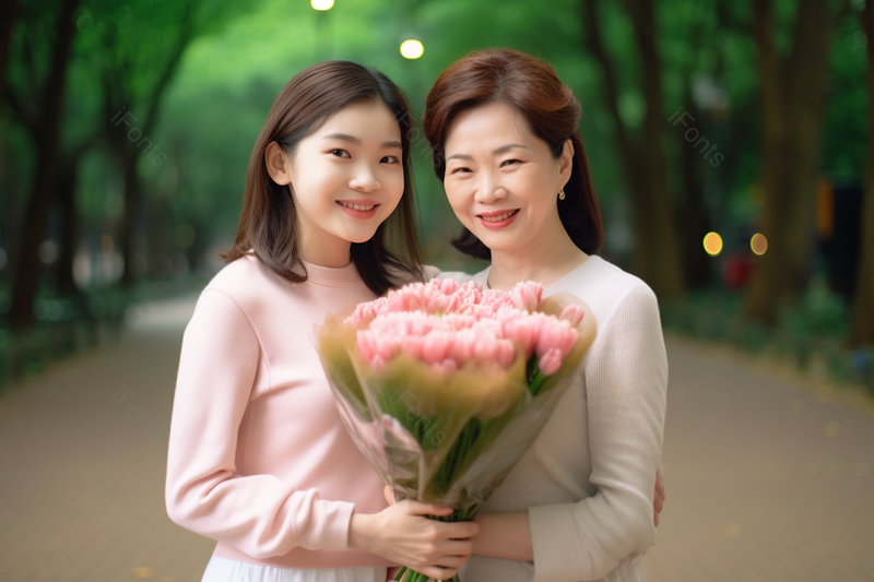 母亲节感恩亲情女儿送母亲鲜花,高清,摄影图,摄影图片,图片大全,摄影图免费下载